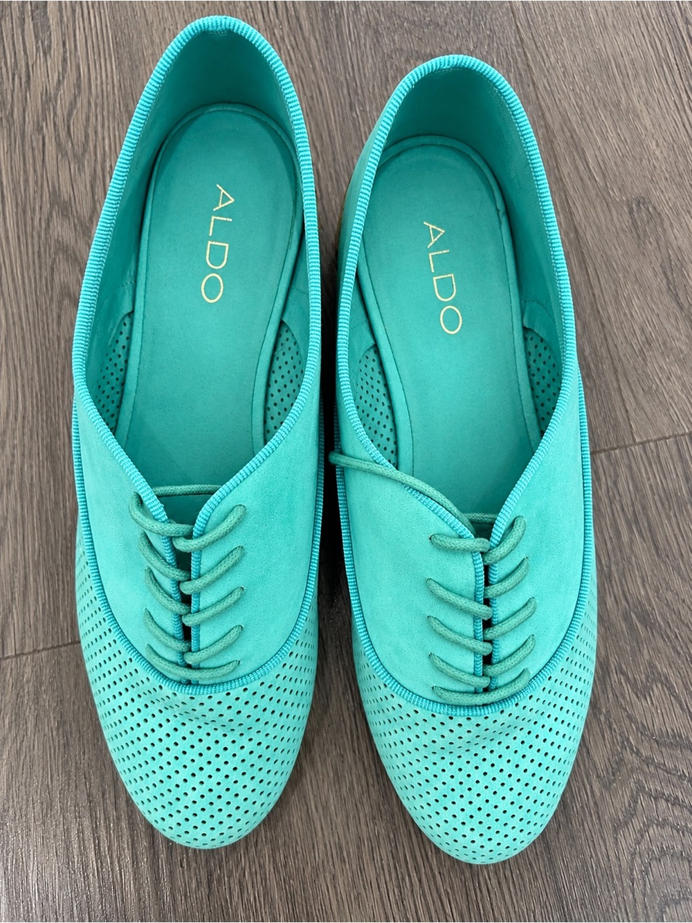 ALDO Teal Lace-Up Perforated Flats